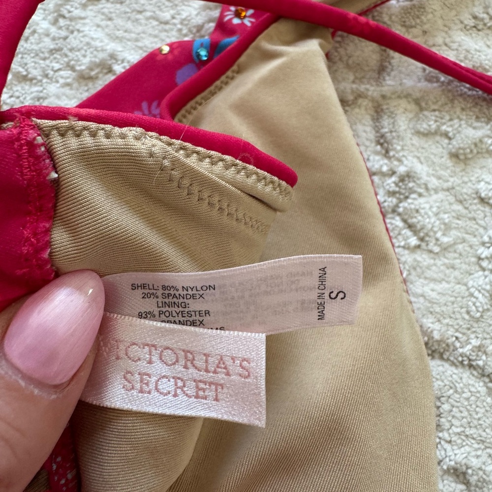 Victoria's Secret Pink Beaded Floral Bikini Top Small - Picture 3 of 5